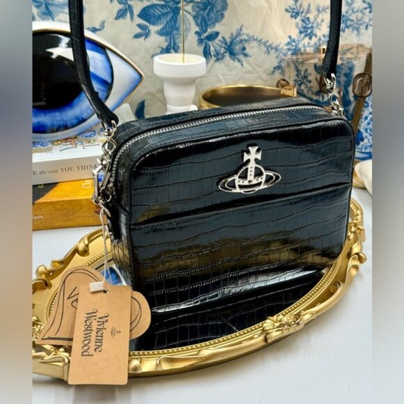 🆕 VIVIENNE WESTWOOD 🧿 NWT Rachel Camera Crossbody Bag - Vegan Croc - AUTH - Picture 3 of 13